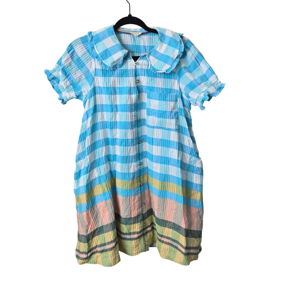 Pilcro Anthropologie Gingham Plaid Ruffle Collar Button Front Mini Dress Small
